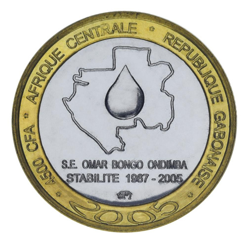 фото Габон 4500 франков 2005 Биметалл AU-UNC