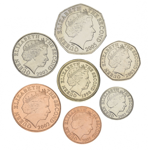 фото Джерси набор из 7 монет 1998-2005 UNC 1, 2, 5, 10, 20, 50 пенсов, 1 фунт