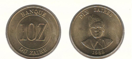 фото Заир 10 заиров 1988 F-VF (KM#19)