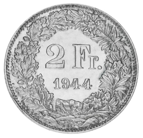фото Швейцария 2 франка 1944 Серебро F-VF