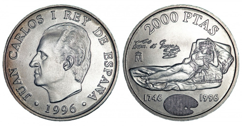 фото Испания 2000 песет 1996 Серебро UNC 250 лет со дня рождения Франсиско Гойя (Ag 925, 18 грамм)