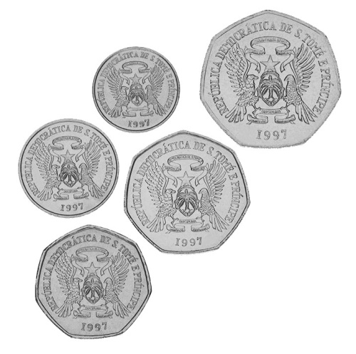 фото Сан-Томе и Принсипи набор из 5 монет 1997 UNC 100, 250, 500, 1000, 2000 добра