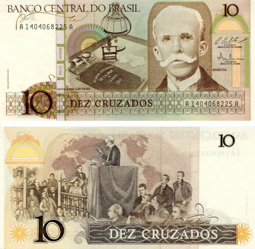 фото Бразилия 10 крузадо 1986-1987 UNC (P209)