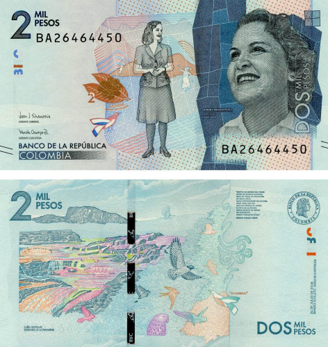 фото Колумбия 2000 песо 2018 UNC Птицы (P458)