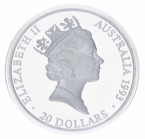 фото Австралия 20 долларов 1993 Серебро UNC 100 лет Олимпийским играм - Пьедестал (Ag 925, 33,63 грамма)