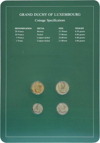 фото Люксембург Набор монет 1980-1983 UNC 1, 5, 10, 20 франков и 1 марка в сувенирной упаковке