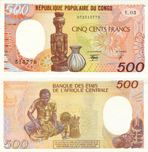 фото Республика Конго 500 франков 1990 UNC (P8с)