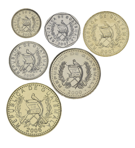 фото Гватемала набор из 6 монет 1982-2012 UNC 1, 5, 10, 25, 50 сентаво, 1 кетцаль