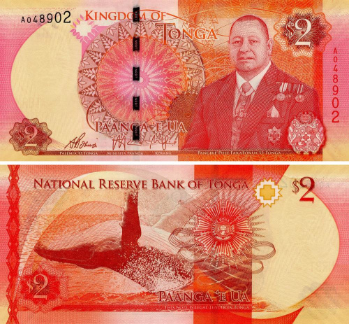 фото Тонга 2 паанга 2015 UNC Кит (P44)