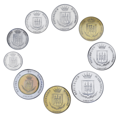 фото Сан-Марино набор из 9 монет 1983 UNC 1, 2, 5, 10, 20, 50, 100, 200, 500 лир