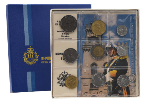 фото Сан-Марино набор из 9 монет 1984 UNC 1, 2, 5, 10, 20, 50, 100, 200, 500 лир