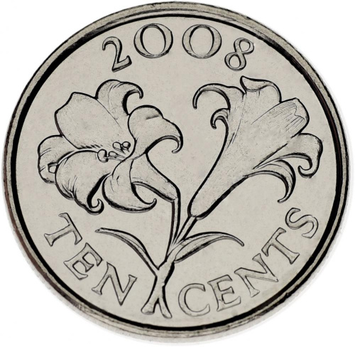 фото Бермуды 10 центов 2008 UNC Цветок