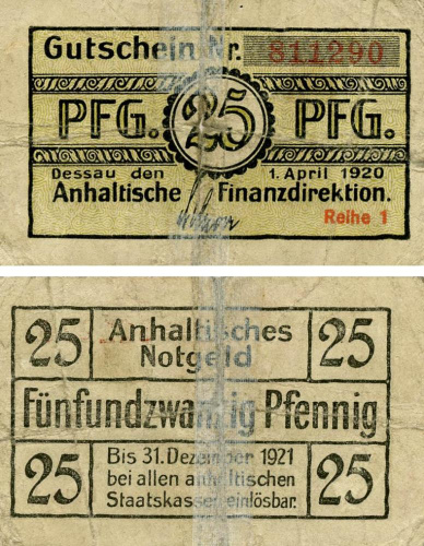 фото Германия Нотгельд  25 пфеннигов 1920 G-VG Анхелтише