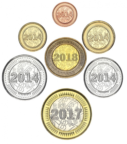 фото Зимбабве набор из 7 монет 2014-2018 UNC 1, 5, 10, 25, 50 центов, 1, 2 доллара