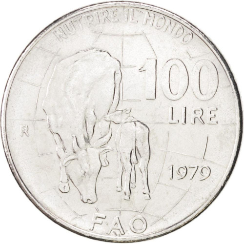 фото Италия 100 лир 1979 «ФАО - Корова» VF (KM#106)