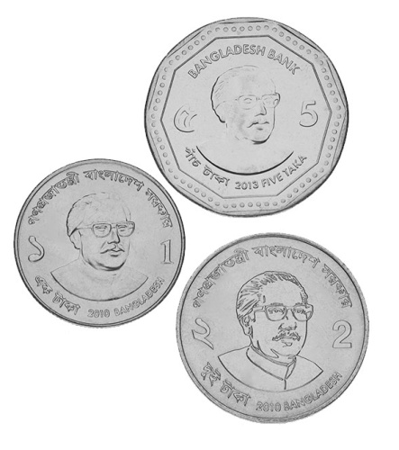 фото Бангладеш набор из 3 монет 2010-2013 UNC 1, 2, 5 така