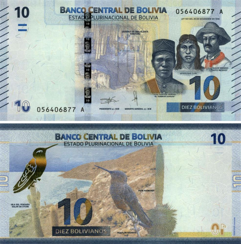 фото Боливия 10 боливиан 2018 UNC (P248)