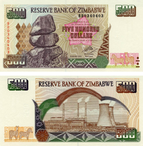 фото Зимбабве 500 долларов 2004 UNC (P11)