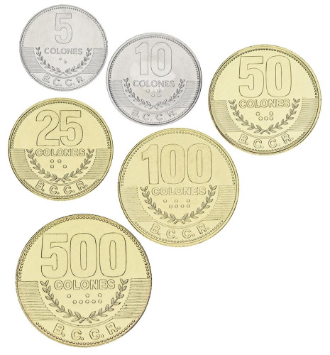 фото Коста-Рика набор из 6 монет 2014-2016 UNC 5, 10, 25, 50, 100, 500 колонов