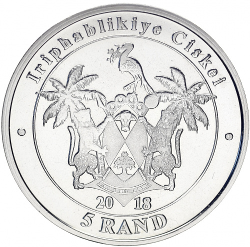 фото ЮАР 5 ранд 2018 «Индийский кольчатый попугай» UNC