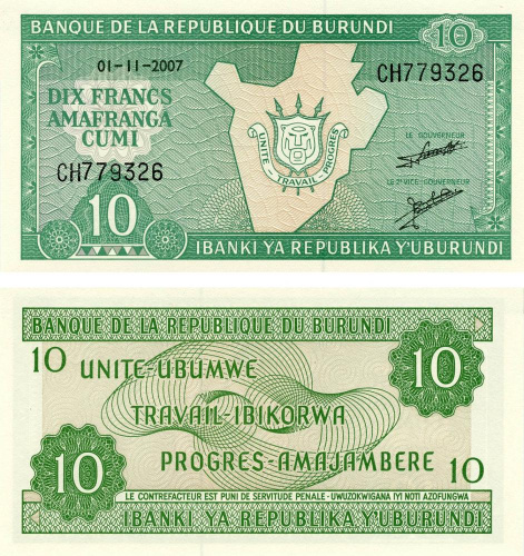 фото Бурунди 10 франков 2005-2007 UNC (P33)