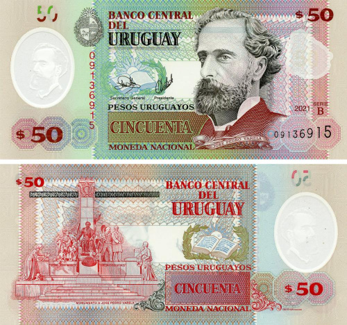 фото Уругвай 50 песо 2021 Полимер UNC (PW102(2))