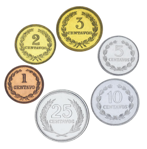 фото Сальвадор набор из 6 монет 1972-1999 AU-UNC 1, 2, 3, 5, 10, 25 сентаво