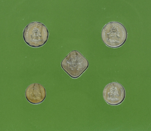 фото Багамы Набор монет 1969-1984 UNC 1, 5, 10, 15, 25 центов и 1 марка в сувенирной упаковке