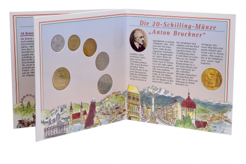 фото Австрия набор из 6 монет 1996 UNC 10, 50 грош, 1, 5, 10, 20 шиллингов в сувенирной упаковке