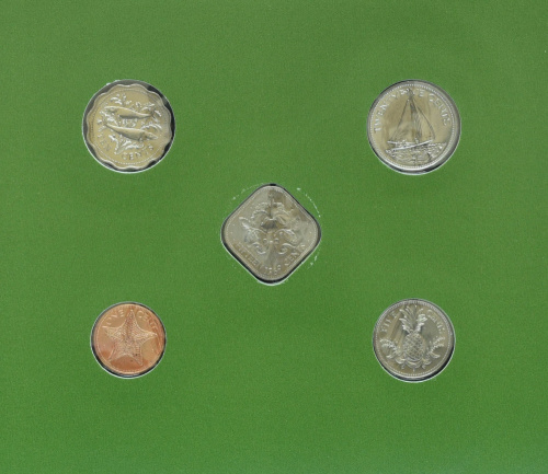 фото Багамы Набор монет 1969-1984 UNC 1, 5, 10, 15, 25 центов и 1 марка в сувенирной упаковке