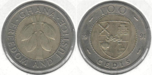 фото Гана 100 седи 1991 F-VF (KM#32)