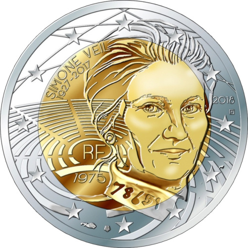 фото Франция 2 евро 2018 «Симона Вейль» UNC