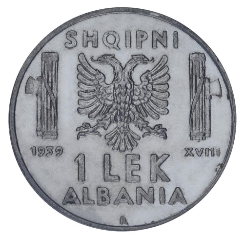 фото Албания 1 лек 1939 F-VF Итальянская оккупация