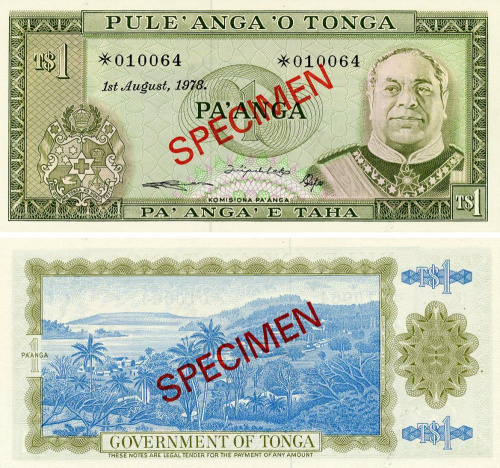 фото Тонга 1 паанга 1978 UNC Specimen (P19s)