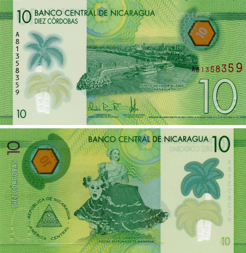 фото Никарагуа 10 кордоб 2019 Полимер UNC (P209)