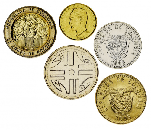 фото Колумбия набор из 5 монет 1994-2012 AU-UNC 20, 50, 100, 200, 500 песо