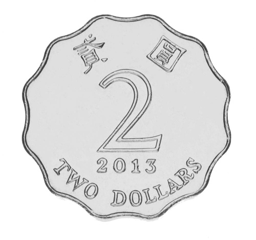 фото Гонконг 2 доллара 2013 AU-UNC Цветок