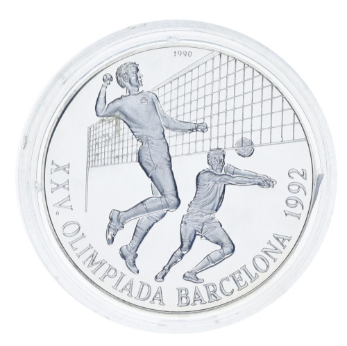 фото Куба 10 песо 1990 Серебро Proof XXV летние Олимпийские игры в Барселоне 1992 года - Волейбол