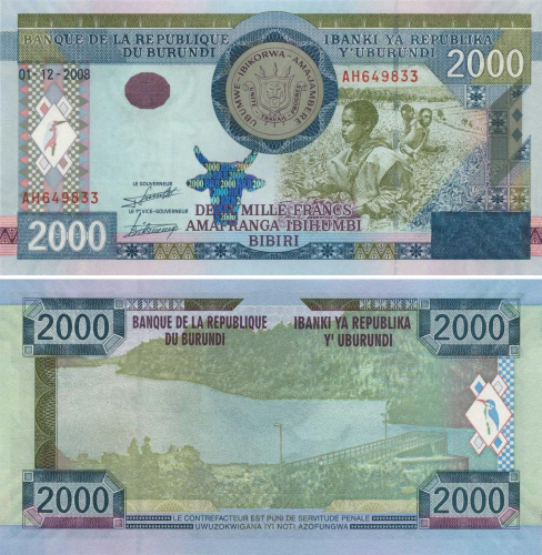 фото Бурунди 2000 франков 2008 UNC (P47)