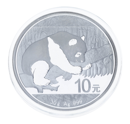 фото Китай 10 юань 2016 Серебро UNC Панда (Ag 999, унция, 31.1 грамм)