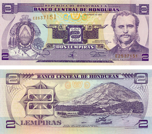 фото Гондурас 2 лемпиры 1993-1994 UNC (P72)