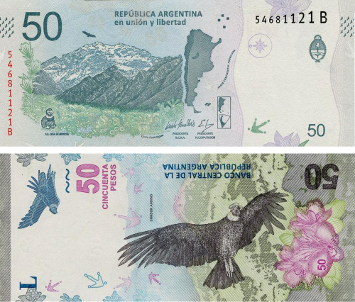 фото Аргентина 50 песо 2020 UNC Птица - Кондор