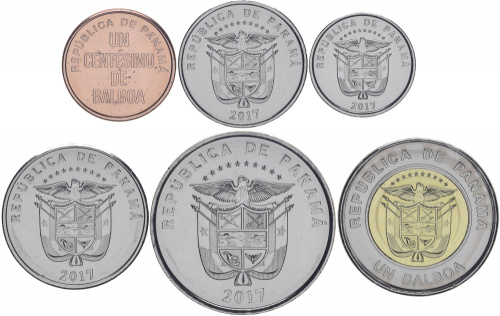 фото Панама набор из 6 монет 2017-2019 UNC 1, 5, 10, 25, 50 сентесимо, 1 бальбоа