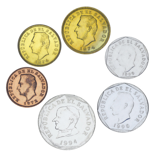 фото Сальвадор набор из 6 монет 1972-1999 AU-UNC 1, 2, 3, 5, 10, 25 сентаво