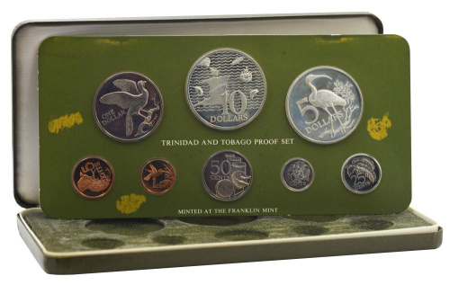 фото Тринидад и Тобаго набор из 8 монет 1975 Серебро Proof 1, 5, 10, 25, 50 центов, 1, 5, 10 долларов