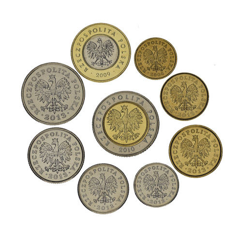 фото Польша набор из 9 монет 2006-2013 UNC 1, 2, 5, 10, 20, 50 грош, 1, 2, 5 злотых