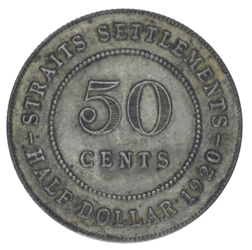 фото Великобритания 50 центов 1920 Серебро F-VF Стрейтс-Сетлментс (Ag 500, 8,42 грамма)