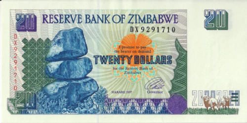 фото Зимбабве 20 долларов 1997 UNC (P7)