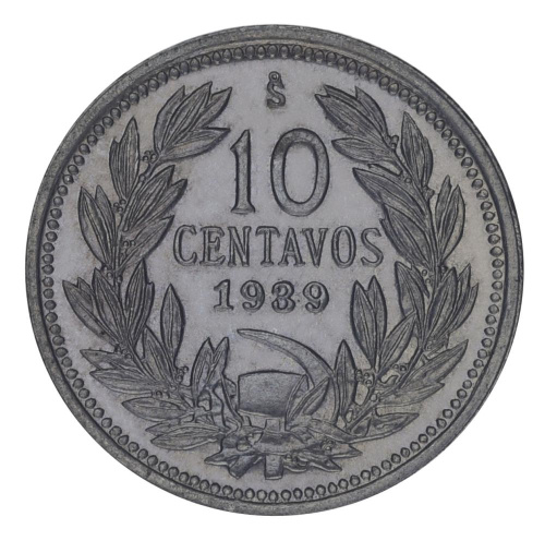 фото Чили 10 сентаво 1939 AU-UNC Птица - Гриф