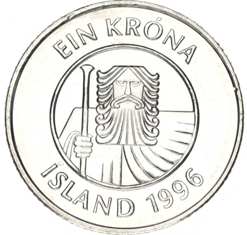 фото Исландия 1 крона 1996 AU-UNC